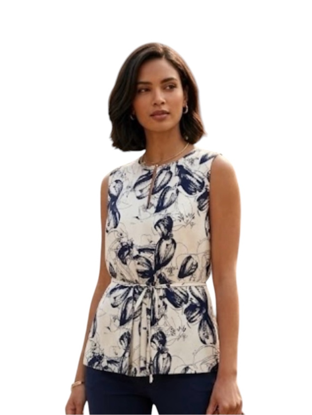 Classiques Entier Floral Silk Top in Navy and‎ Cream Size S